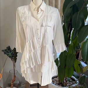 J. Crew Cream Ruffled Button-Down Shirt
